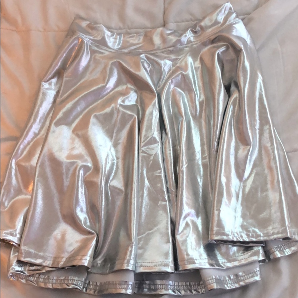 silver metallic mini skirt